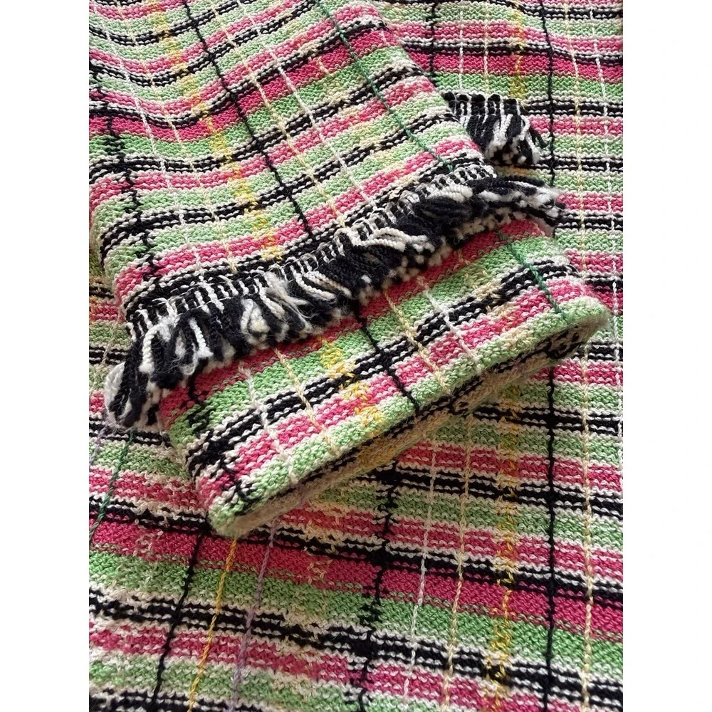 Vintage St. John Collection Knit Fringe Multicolor Plaid Jacket Skirt Suit Set - Picture 9 of 16